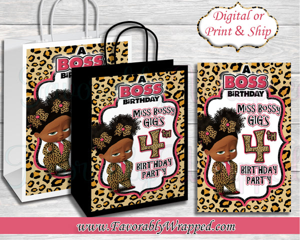 Cheetah Boss Baby Birthday Gift Bag-Boss Baby-Boss Baby Birthday-Boss Birthday Party-Boss Party-Boss Baby Gift Bag Labels-Leopard Boss Baby Gift Bag