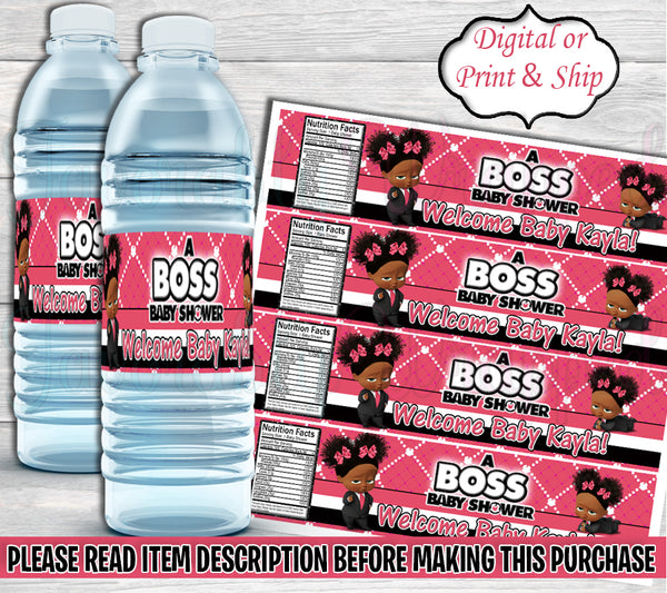 Boss Baby Shower Water Bottle Labels-Boss Baby Water Label-Boss Baby Girl