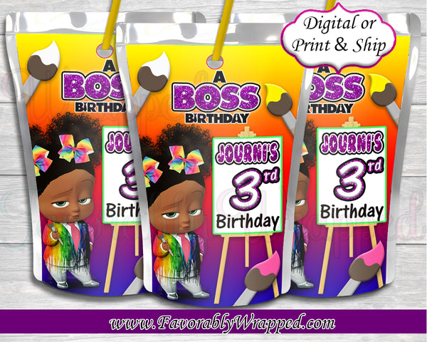 Paint Party Girl Boss Birthday Capri Sun Juice Labels-Boss Baby-Boss Baby Birthday-Juice Label