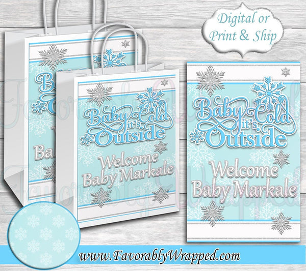 Baby Its Cold Outside Gift Bag Label-Baby Its Cold Outside Baby Shower-Snowflake Gift Bag-Snowflake Treat Bag-Oh Baby Its Cold Outside