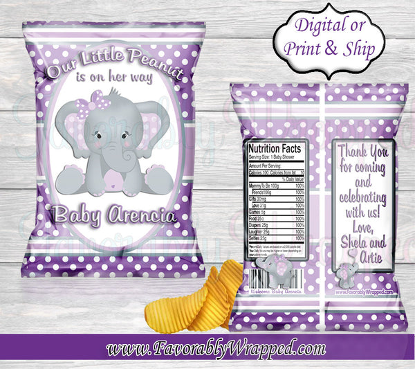 Elephant Chip Bag-Our Little Peanut Baby Shower-Baby Elephant Baby Shower-Elephant Baby Shower-It's a Boy-Our little Peanut Chip Bag