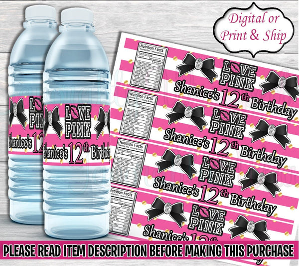 Victoria Secret Love Pink Water Label-Victoria Secret Water-VS Birthday Party-Pink Party Water Label-Victoria Secret Pink Chip Bag