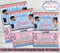 Fades or Braids Invitation-Fades or Braids Gender Reveal-Fades or Braids Chip Bag-Barber Invitation-It's a Boy-Its a Girl-Bows or Fros