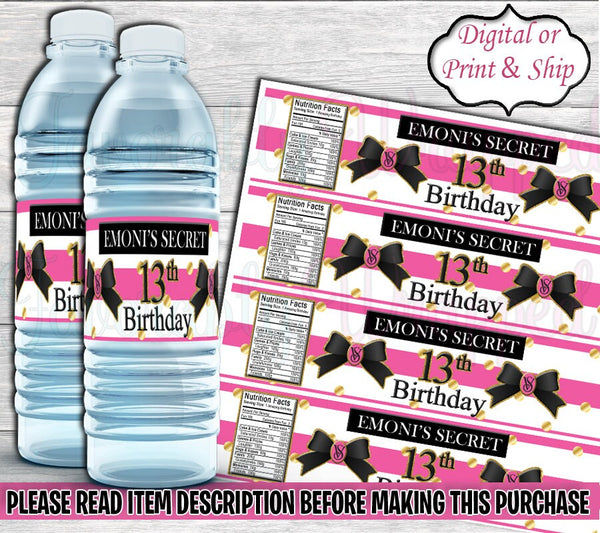 Victoria Secret Love Pink Water Label-Victoria Secret Water-VS Birthday Party-Pink Party Water Label-Victoria Secret Pink Chip Bag