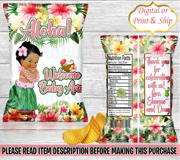 Aloha Baby Chip Bag-Hawaiian Chip Bag-Luau Chip Bag-Luau Party-Aloha-Luau Birthday-Hawaiian Birthday-Tropical Birthday-Hawaiian Baby Shower