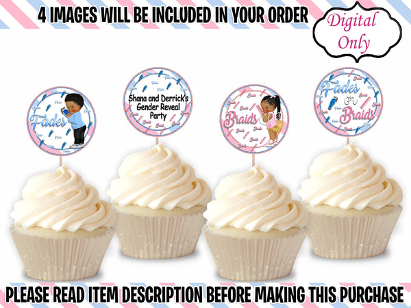 Fades or Braids Cupcake Toppers-Fades or Braids Gender Reveal Cupcakes-Fades or Braids Chip Bag-Barber Chip Bag-Hairstylist Chip Bag-Cupcake