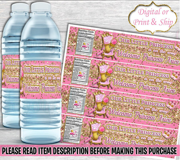 Royal Princess Water Label-Royal Princess Baby Shower-Royal Princess Party Favors-Princess Water Label-Prince Chip Bag-Royal Water Label