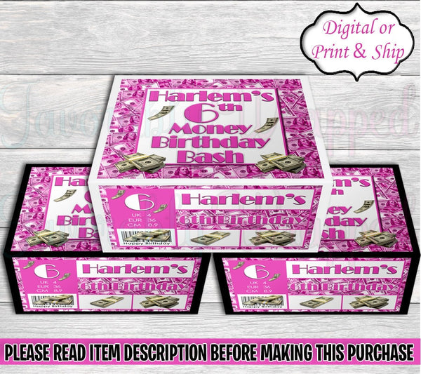 Money Shoe Box Labels-Money Birthday-All About The Benjamins Birthday Party-Pink Money Birthday-Shoe Box Labels-Adult Boss Birthday