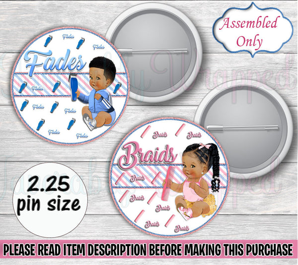 Fades or Braids Button Pins-Fades or Braids Gender Reveal Pins-Fades or Braids Chip Bag-Barber Chip Bag-Hairstylist Chip Bag-Buttons