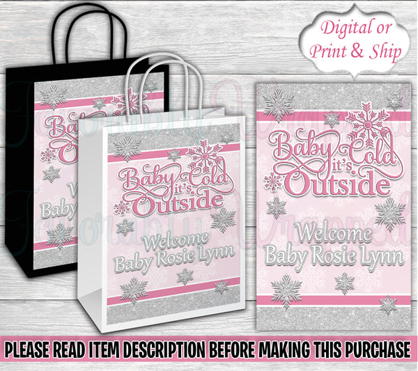 Baby Its Cold Outside Gift Bag Label-Baby Its Cold Outside Baby Shower-Snowflake Gift Bag-Snowflake Treat Bag-Baby Its Cold Outside