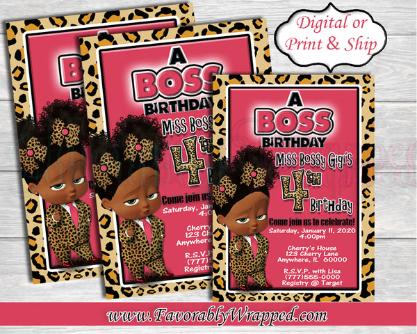 Cheetah Boss Baby Birthday Invitation-Boss Baby-Boss Baby Invitation-Boss Birthday Party-Boss Baby Invitation-Leopard Boss Baby Invitation