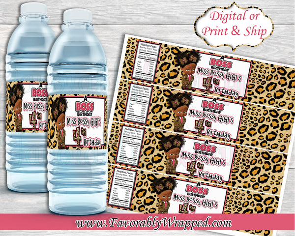 Cheetah Boss Baby Birthday Water Labels-Boss Baby-Boss Baby Birthday-Boss Birthday Party-Boss Party-Boss Baby Gift Bag Labels-Leopard Boss Baby