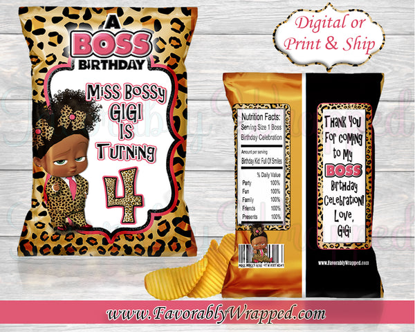 Cheetah Girl Boss Birthday Chip Bag-Boss Baby-Boss Baby Birthday-Boss Birthday Party-Boss Party-Boss Baby Chip Bag Labels-Boss Baby Clipart