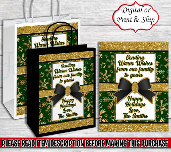 Green and Gold Christmas Gift Bag-Christmas Gift Bag Labels-Christmas Treat Bag-Christmas Favor Bag-Merry Christmas Gift Bag
