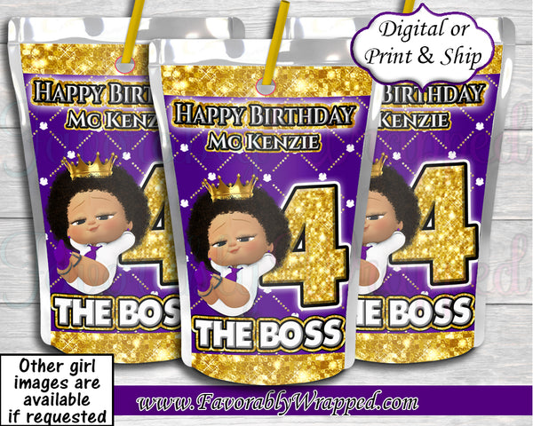 Crown Boss Baby Birthday Juice Labels-Boss Baby-Boss Baby Birthday-Boss Baby Juice Label-Purple Boss Baby