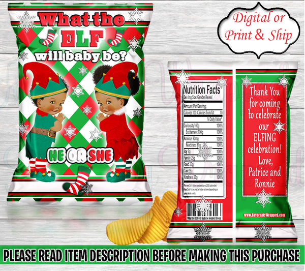 What the Elf Chip Bag-What The Elf Gender Reveal Party-Elf Chip Bag-Elf Favor Bag-Elf Treat Bag-Christmas Chip Bag-Winter Chip Bag