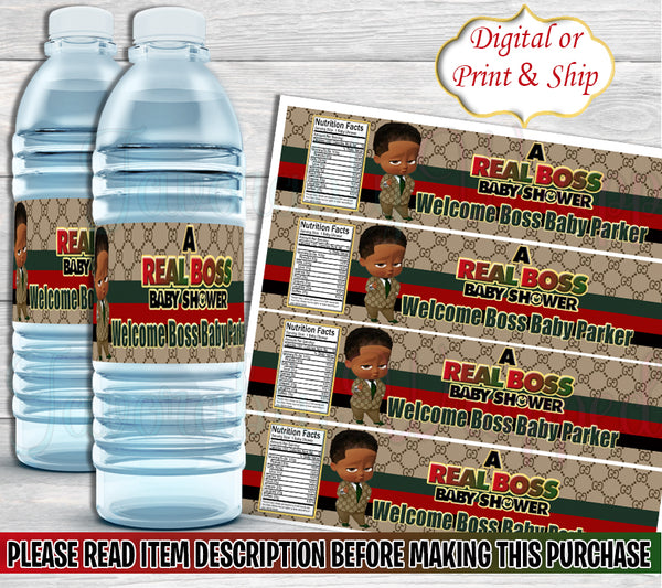 Gucci Inspired Boss Baby Shower Water Bottle Labels-Boss Baby Water Label-Gucci Boss Baby Party Favors-Gucci Boss Baby