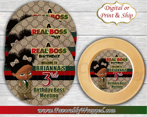 Gucci Inspired Girl Boss Birthday Charger Insert-Boss Baby-Boss Baby Birthday-Boss Baby Paper Plate Insert