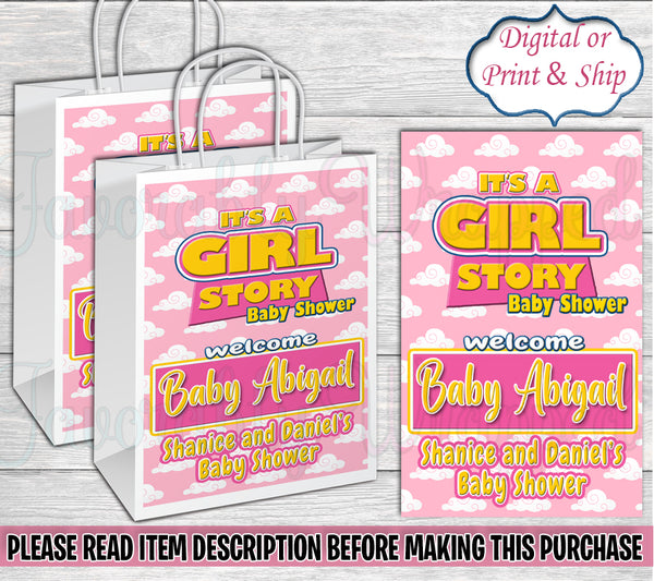Its a Girl Story Gift Bag-Toy Story Baby Shower Gift Bag Labels -Gift Bag Labels-Toy Story Baby Shower-Baby Shower-It's a Boy Story Chip Bag