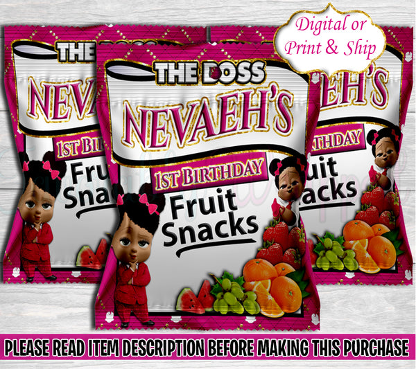 Boss Baby Girl Fruit Snack-Boss Baby Fruit Snack Labels-Boss Baby Birthday-Boss Baby Party-Fruit Snack Wrapper