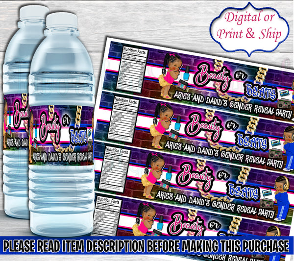 Beauty or Beats Water Label-Beauty or Beats Gender Reveal Party-Beauty or Beats Chip Bag-Hip Hop Chip Bag-90's Chip Bag-80's Water Label