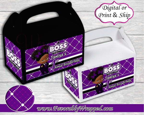 Boss Baby Gable Box Labels-Boss Baby-Boss Baby Birthday-Boss Birthday Party-Boss Party-Purple Boss Baby