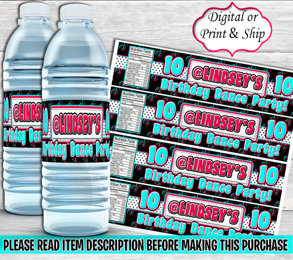 Tik Tok Water Bottle Labels-Music Water Label-Dance Party-Water Labels-Tik Tok
