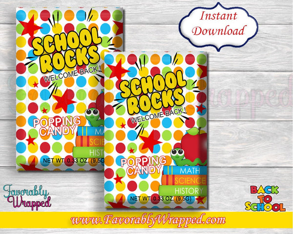 Back to School Popping Candy Wrappers-Pop Rock Wrappers-Welcome Back to School-Student gifts-School Rocks Wrapper-School Rocks Decor-Digital