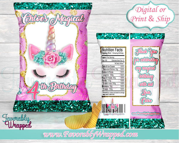 Unicorn Chip Bags-Unicorn Birthday Party-Unicorn Baby Shower-Unicorn Favor Bags-Unicorn Candy Bag-Candy Table-Custom Chip Bag