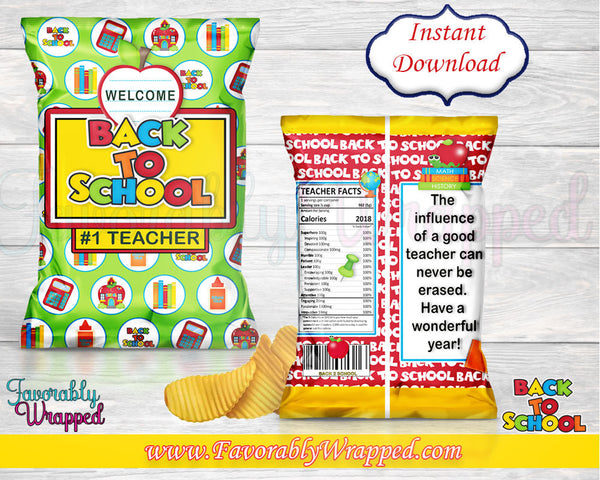 Back To School TEACHER Chip Bags-Treat Bags-Favor Bags-Back To School