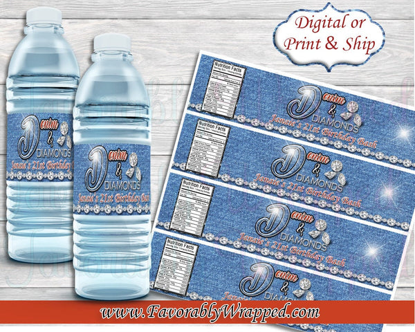 Denim and Diamonds Water Bottle Label-Sweet 16 Water Labels-21st Birthday-Cowboy Birthday-40th Birthday-Water Bottle Labels-50th Birthday