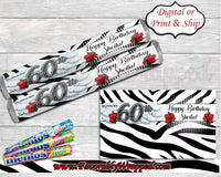 Zebra Print Birthday Mentos Wrappers-Animal Print Decor-Cigar Wrapper-Mentos Wrapper-21st Birthday-Black and White Decoration-40th Birthday