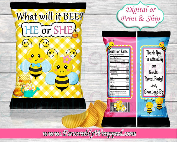 What will it Bee Bumble Bee Gender Reveal Chip Bag-Bumble Bee Chip Bag-Bumble Bee Gender Reveal-Bumble Bee Baby Shower