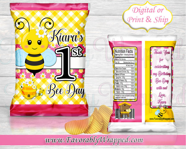 Bee Day Birthday Chip Bag-Bumble Bee Chip Bag-Bee Day-Favor Bag-Chip Bag-Bumble Bee Birthday-Bumble Bee Party-Bumble Bee Baby Shower