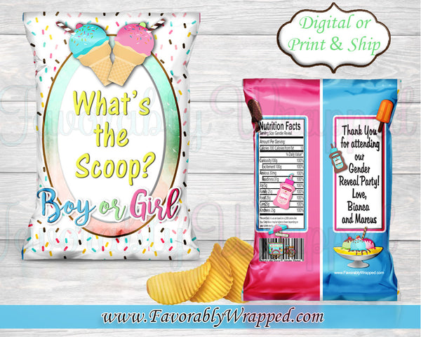What's the Scoop Gender Reveal Chip Bags-Gender Reveal Party-Ice Cream Party-Ice Cream Favor Bags-Whats the scoop Baby Shower