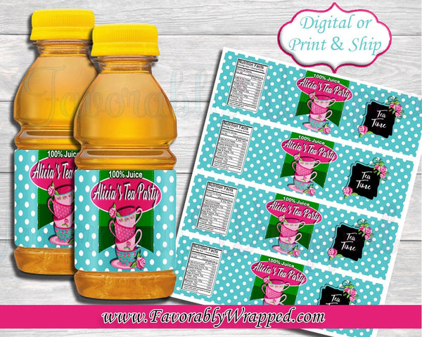 Tea Party Mini Apple Juice Labels-Apple Juice Label-Tea Party Clipart-Tea Party Chip Bag-Tea Party Birthday-Tea Party Baby Shower