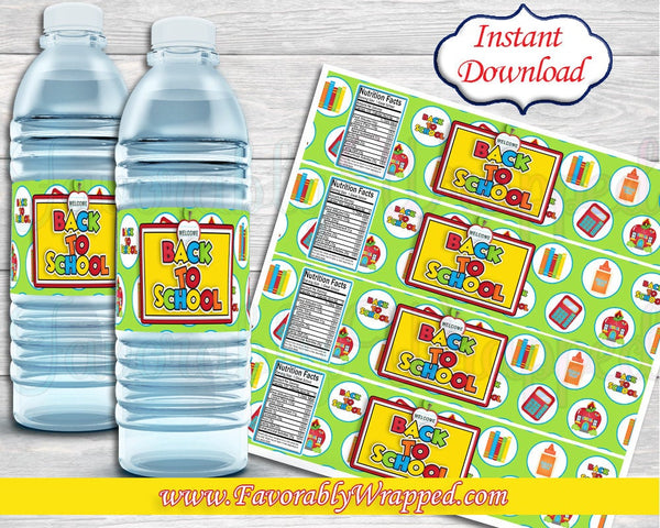 Back to School Water Bottle Labels-Student Gifts-Teachers Gifts-Water Bottle Labels-First Day of School-Digital-Instant Download