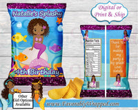 Mermaid Birthday Chip Bag-Mermaid Chip Bag -Chip Bag Labels- African American-Mermaid Birthday- Mermaid Party-Splish Splash Birthday
