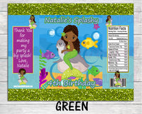 Mermaid Birthday Chip Bag-Mermaid Chip Bag -Chip Bag Labels- African American-Mermaid Birthday- Mermaid Party-Splish Splash Birthday