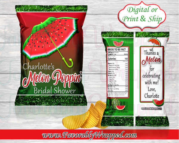 Watermelon Chip Bag-Melon Poppin Chip Bag-Watermelon Birthday-Watermelon Bridal Shower-Watermelon Baby Shower-Chip Bag-Chip Bag Labels