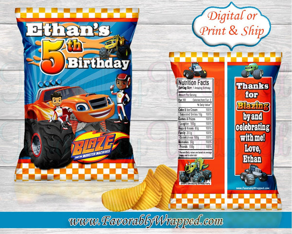 Blaze and the Monster Machine Chip Bag-Monster Truck Chip Bag-Monster Truck Birthday Party-Blaze Birthday-Chip Bag-Race Car Chip Bag