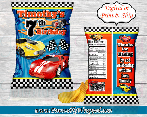 Race Car Chip Bag- Hot Wheels Chip Bag-Race Car Birthday Party-Cars Chip Bag-Hot Wheels Birthday-Race Car Favor Bag-Race Car Treat Bag