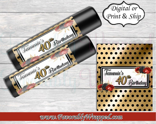 Black and Gold Lip Balm Labels-50th Birthday-Golden Party-Black and Gold Decoration-Chapstick Labels-Art Deco-Black and Gold Favors