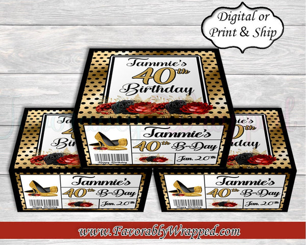 Black and Gold Shoe Box Labels-50th Birthday-Golden Party-Black and Gold Decoration-Shoe Box Labels-Art Deco-Black and Gold Favors