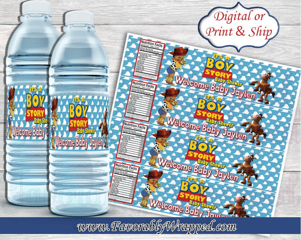 It's a Story Baby Shower Water Bottle Labels-Toy Story Water Label-Toy Story Baby Shower-Water Labels-Baby Shower-It's a Boy-Its a Girl