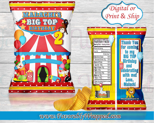 Circus Chip Bag-Carnival Chip Bag-Carnival Birthday-Circus Party-Circus Birthday-Chip Bag-Circus Favor Bag-Carnival Treat Bag-Circus