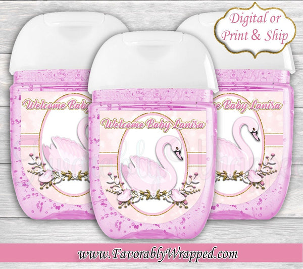 Swan Hand Sanitizer Label-Swan Baby Shower Hand Sanitizer Labels-Swan Baby Shower-Baby Shower-It's a Boy-Its a Girl-Swan Decoration