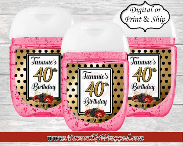 Black and Gold Hand Sanitizer Labels-Golden Birthday-Golden Party-Black and Gold Decoration-Art Deco Decoration-Black and Gold Favors