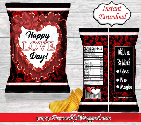Valentine's Day Chip Bag-Love Day Chip Bag-Valentines Day Favor Bag-Instant Download
