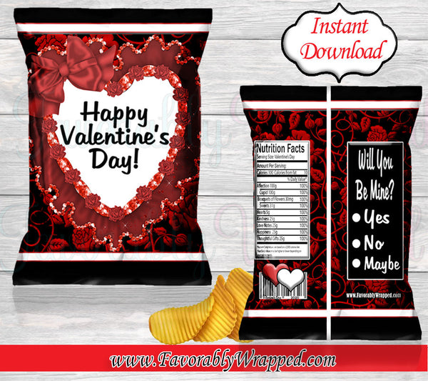 Valentine's Day Chip Bag-Valentines Day Treat Bag-Valentines Day Favor Bag-Valentine-Valentines Day Chip Bag-Instant Download-Digital